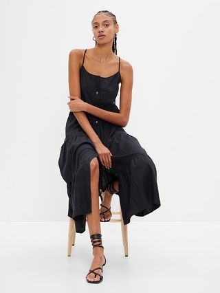 Linen Blend Button Front Cami Maxi Dress | Gap (US)