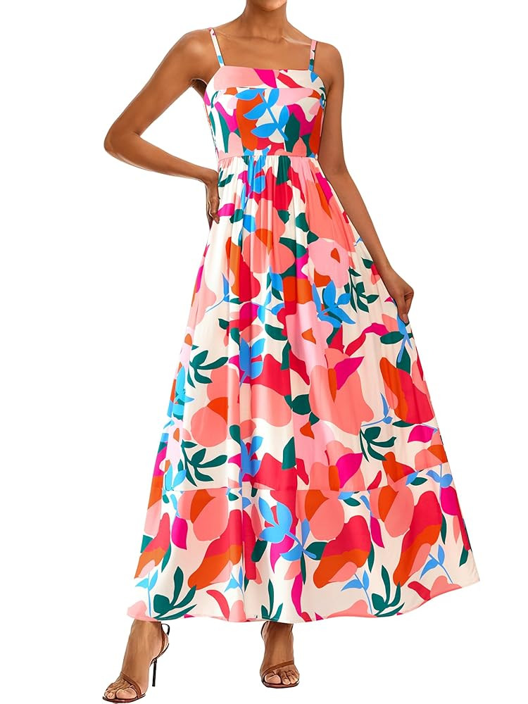 PRETTYGARDEN Summer Dresses for Women 2025 Beach Maxi Dress Spaghetti Strap Floral Boho A Line We... | Amazon (US)