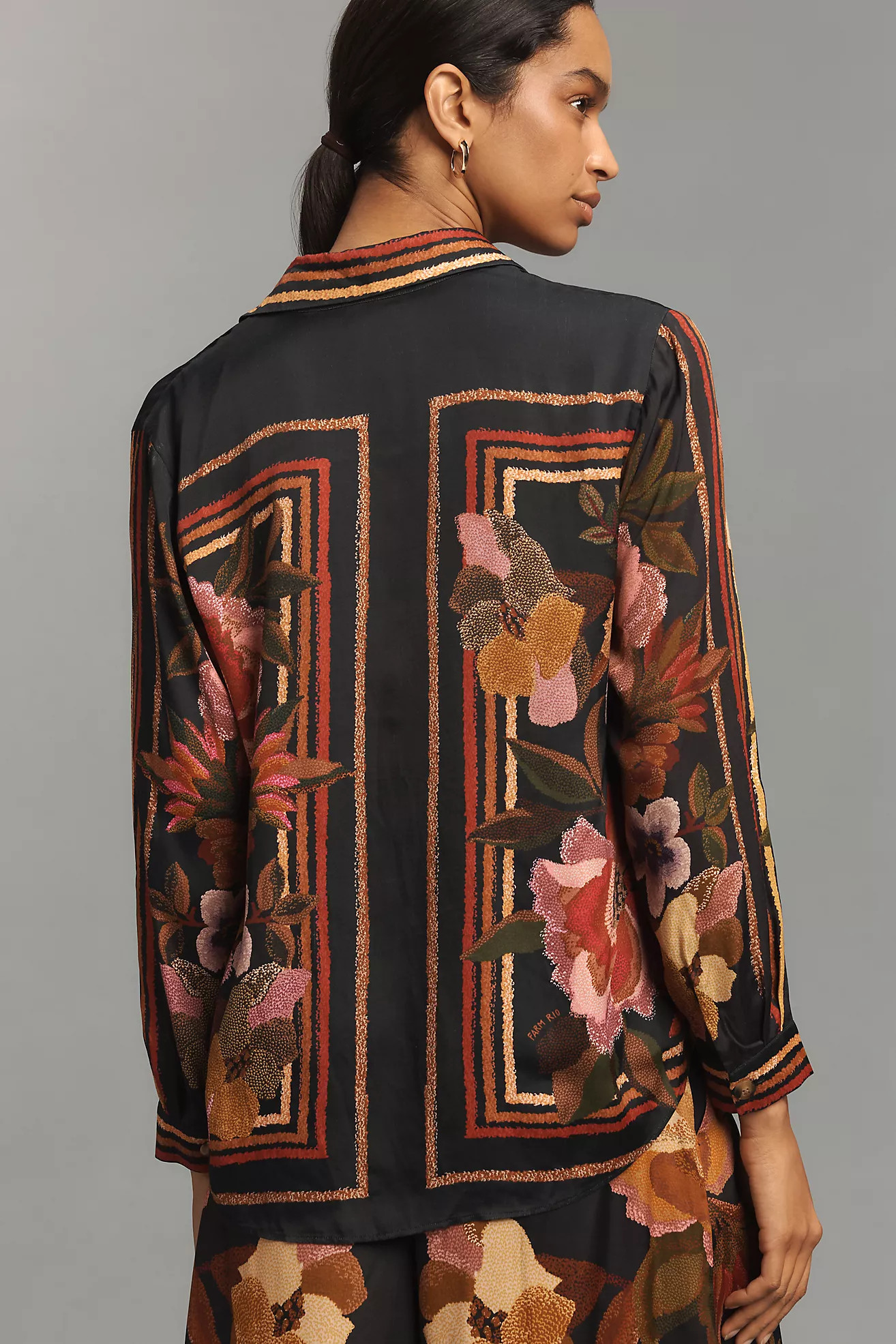 Farm Rio Chenille Flowers Long-Sleeve Buttondown Blouse | Anthropologie (US)