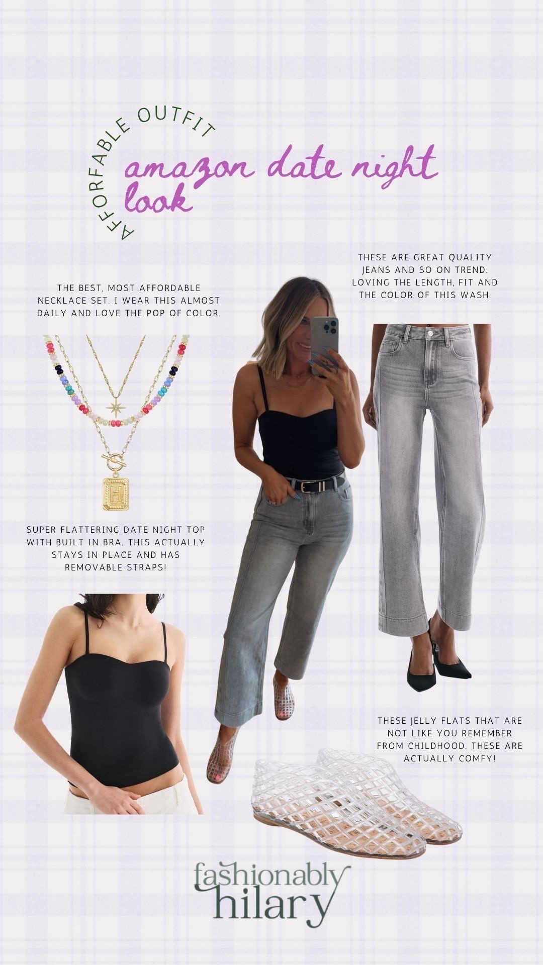 The affordable warm weather date night outfit you NEED! The breakdown is below, I’m obsessed with this look 😍!

The best, most affordable necklace set. I wear this almost daily and love the pop of color. 
Super flattering date night top with built in bra. This actually stays in place and has removable straps!
These are great quality jeans and so on trend. Loving the length, fit and the color of this wash.
These jelly flats that are not like you remember from childhood. These are actually comfy!

#LTKSeasonal #LTKSaleAlert #LTKMidsize