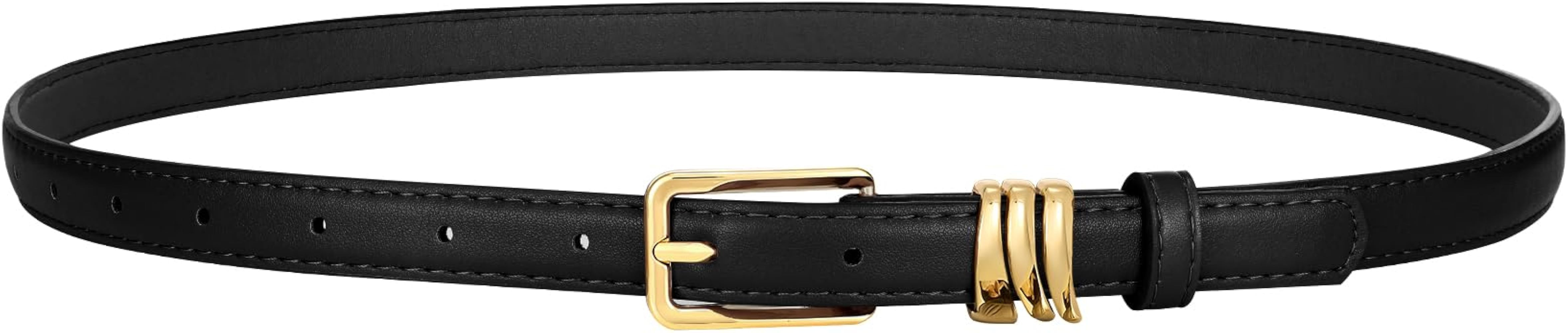 XZQTIVE Women Skinny Leather Belt Ladies Black Thin Waist Belt for Dresses Jeans Pants with Gold ... | Amazon (US)