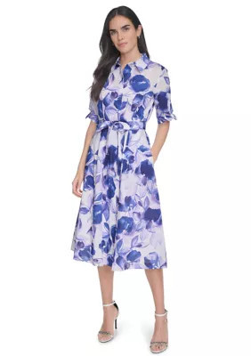 Calvin Klein Women's Collared Floral Printed Fit and Flare Dress, 14 | Belk