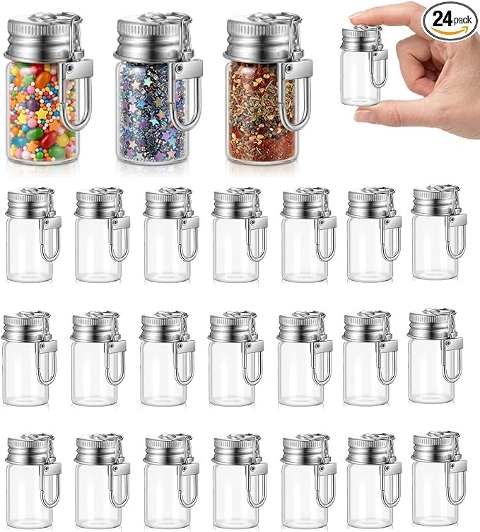24 Pack 7ml Keychain Seasoning Bottles, Mini Glass Spice Containers for Travel & Camping, Small E... | Amazon (US)