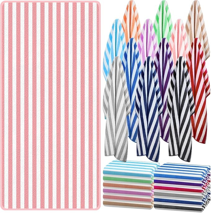 50 Pcs Striped Beach Towels Bulk Oversized Pool Quick to Dry Bath Striped Towel for Hotel, Spa Ho... | Amazon (US)