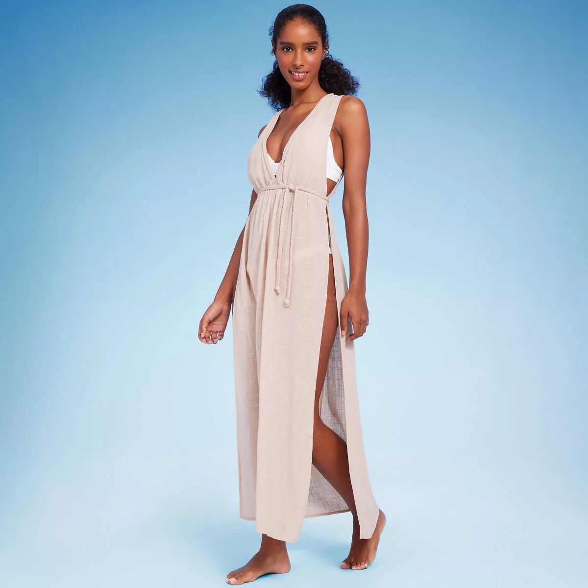 Women's Plunge Open-Side Braided Cover Up Midi Dress - Shade & Shore™ Light Brown | Target