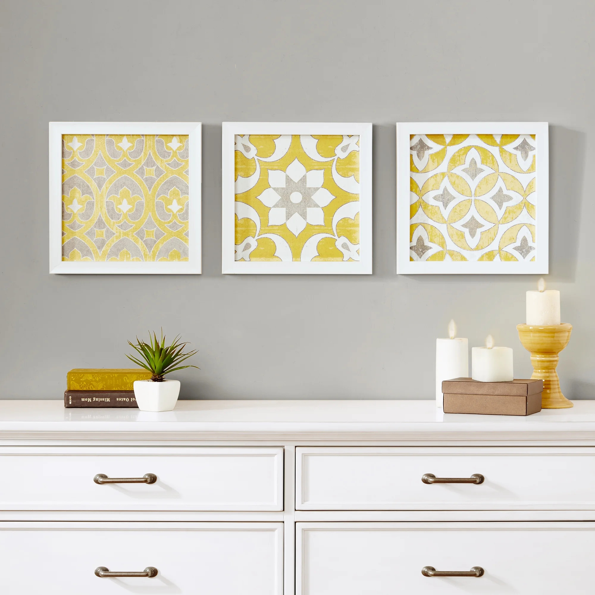 Madison Park Patterned Tiles Distressed Yellow Medallion 3-piece Wall Decor Set, 13.75"W x 13.75"... | Walmart (US)