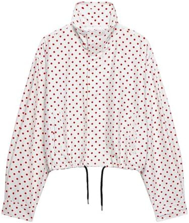 Women Polka Dot Jacket Stand Collar Cropped Jackets Zip Up Coat Casual Fashion Coat Fall Spring J... | Amazon (US)