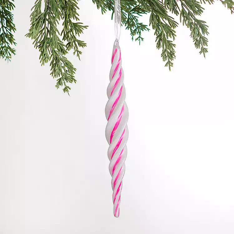 Pink Glass Peppermint Icicle Christmas Ornament | Kirklands Home | Kirklands