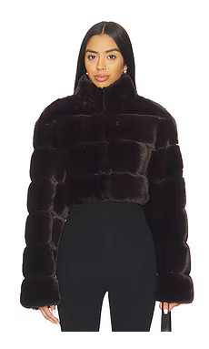 MORE TO COME Sia Faux Fur Jacket in Dark Brown from Revolve.com | Revolve Clothing (Global)