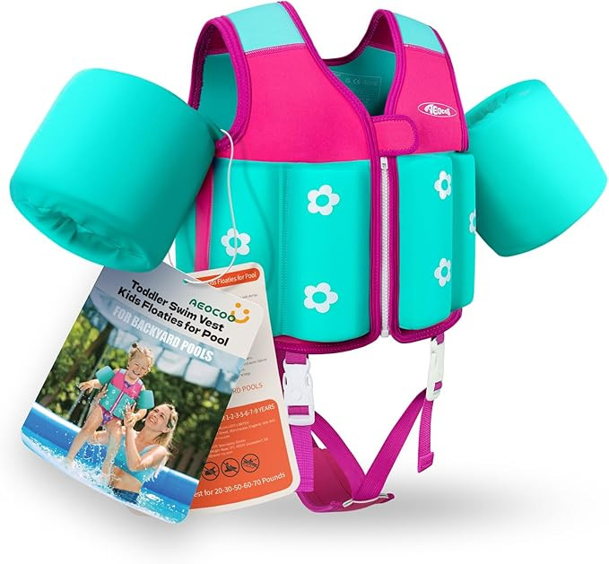 Kids Pool Floaties 1-2-3-5-7-9 Years Old, Toddler Swim Vest 20-30-50-70 Pounds, Comfortable Exten... | Amazon (US)