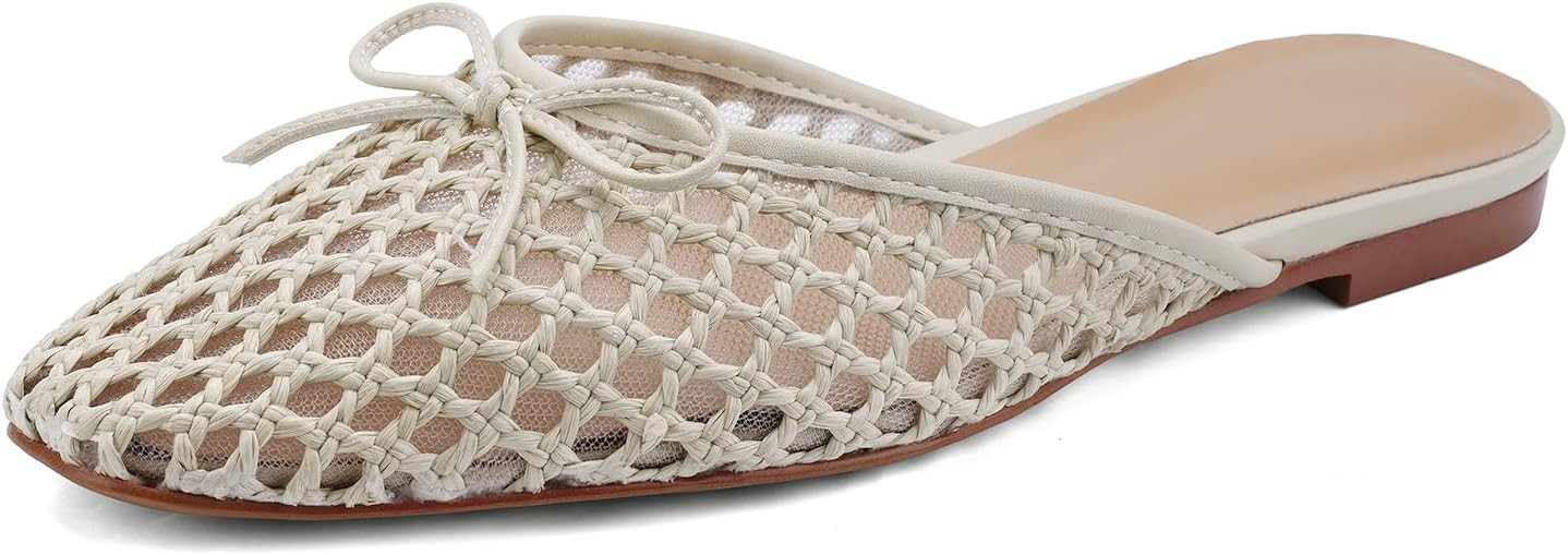 QIV Mule for Women Satin Square Toe Bow Flats Closed Toe Slip on Backless Loafers | Amazon (US)