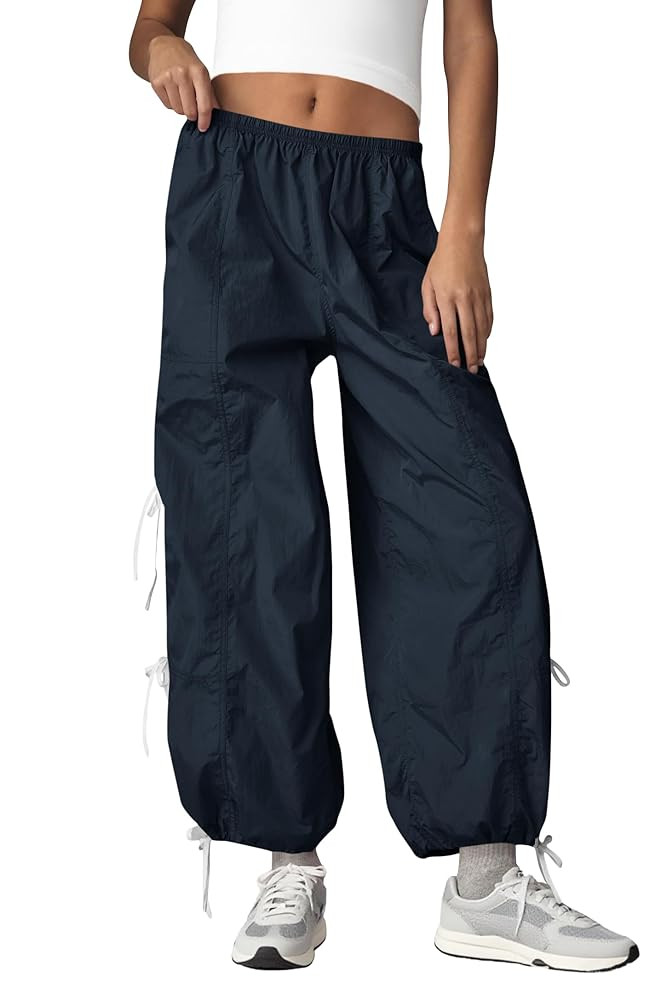 Fisoew Womens Wide Leg Track Pants Casual Elastic Waist Bow Tie Y2K Baggy Sweatpants with Pockets | Amazon (US)