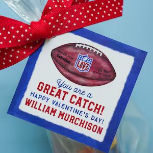 Football Great Catch PERSONALIZED Valentine's 3 Inch Square 25 PRINTED TAGS - Etsy | Etsy (US)