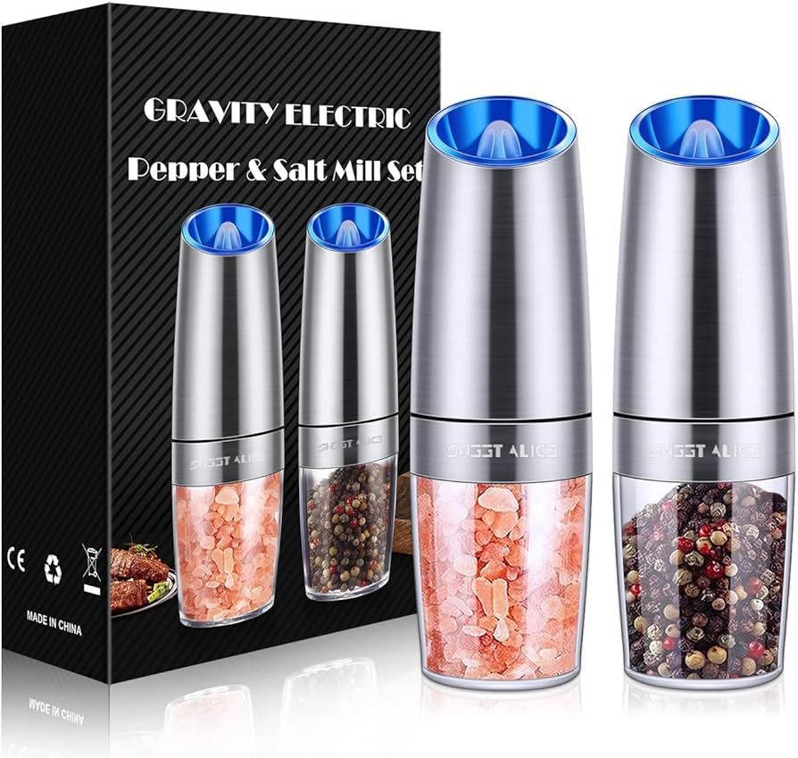 Gravity Electric Pepper and Salt Grinder Set, Salt and Pepper Mill & Adjustable Coarseness, Batte... | Amazon (US)