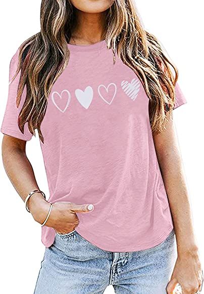Love You T Shirt Women Love Valentine's Day top tee Love Heart Graphic Short Sleeve Shirt | Amazon (US)