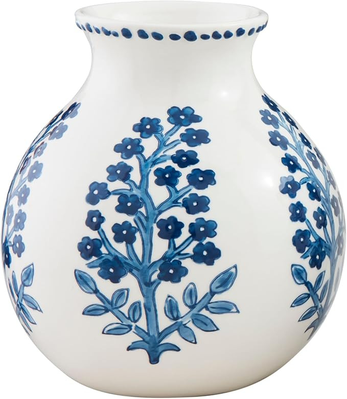 Mud Pie Bloom Block Print Flower Vase, 8"x 7" | Amazon (US)