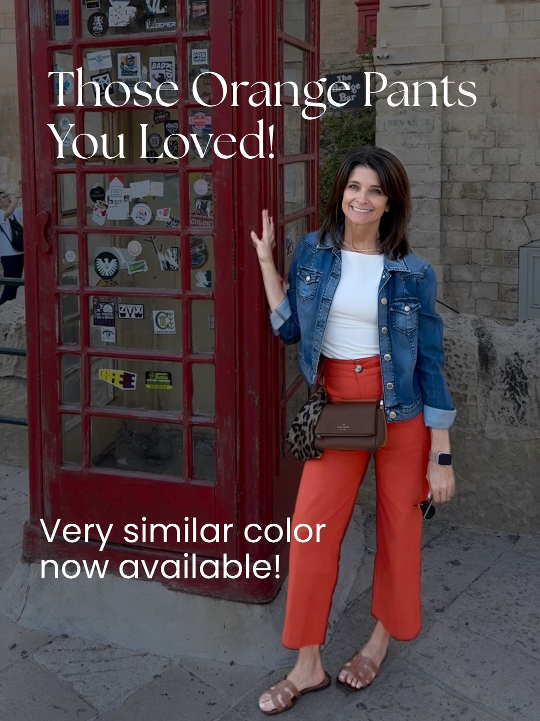 So much interest in my orange pants from last fall!  

At the time, they were no longer available, but now you
are in luck!  

A very similar color is now available!  Don’t wait if you love this color.  They will sell fast!