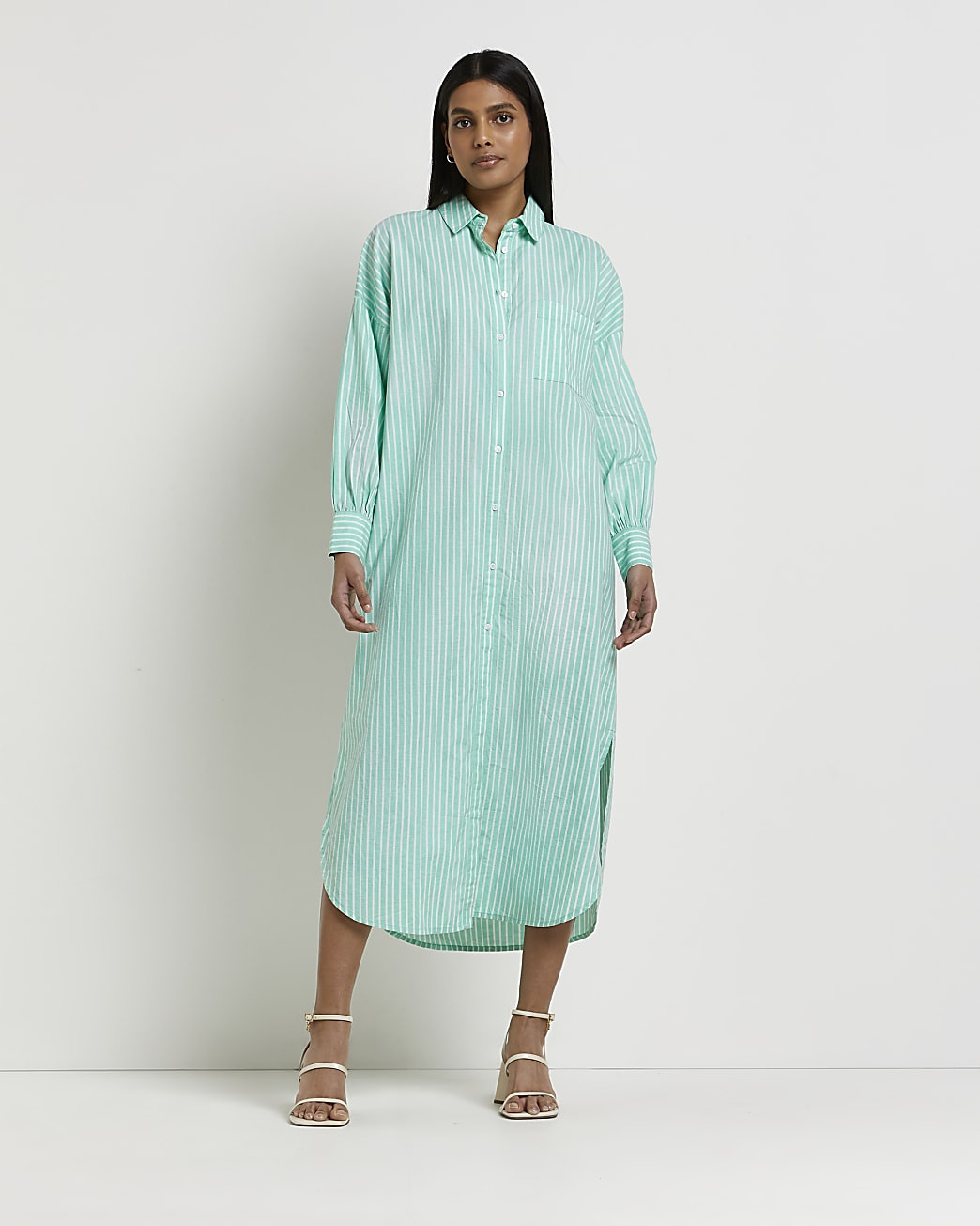 River Island Womens Green striped oversized maxi shirt dress | River Island (US)