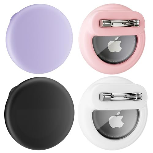 AirTag 4 Pack Hidden Case for Apple, Air Tag Holder Silicone GPS Tracker Case with Safety Invisible Pin AntiLost, for Children Elderly Clothes Shoe Backpack Luggage (Black White Pink Purple) | Amazon (US)