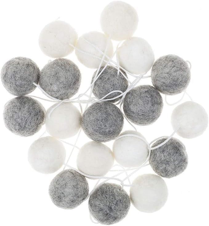 Felt Wool Ball String Wall Hanging Pom Pom Garland Home Decorations 30mm Balls (Gray White) | Amazon (US)
