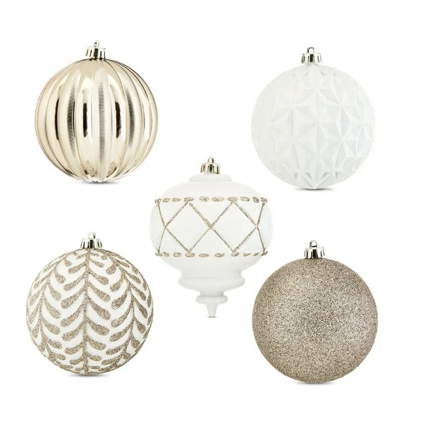 Holiday Time 100 mm Shatterproof Christmas Ornaments, Champagne Gold & White, 9 Count - Walmart.c... | Walmart (US)