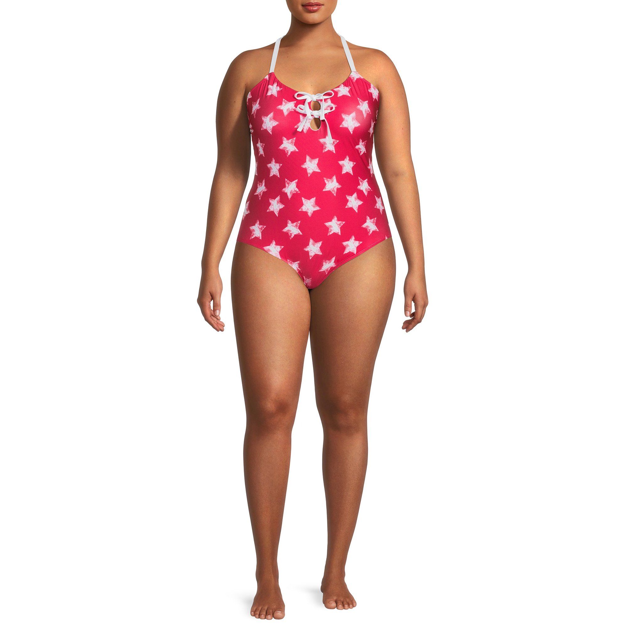 Social Angel Women's Plus Size Havana Stars Keyhole One Piece Swimsuit | Walmart (US)