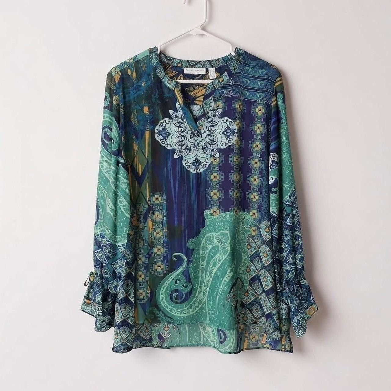 Susan Graver Women's Blouse - Green - M | Depop US