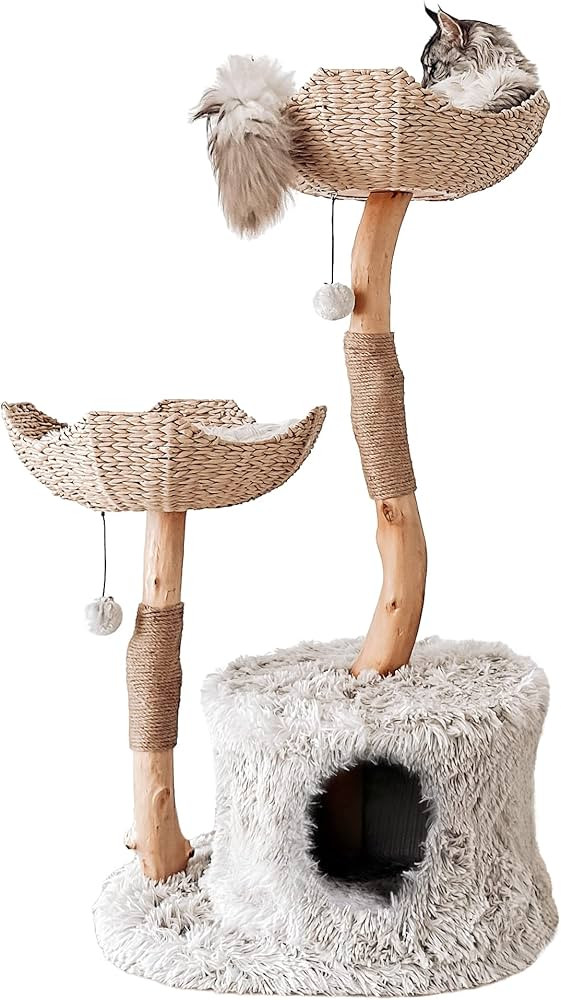 Mau Lifestyle Modern Cat Tree Tower, Real Branch Luxury Cat Condo, Wood Cat Tower, Scratching Tre... | Amazon (US)