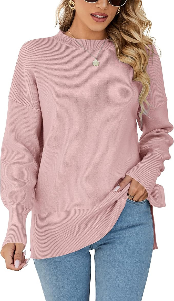 Imily Bela Oversized Tunic Sweaters for Womens Drop Shoulder Side Slit Loose Pullover Sweatshirt ... | Amazon (US)