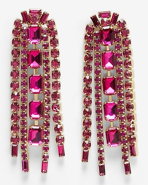 Rhinestone Arched Fringe Drop Earrings | Express