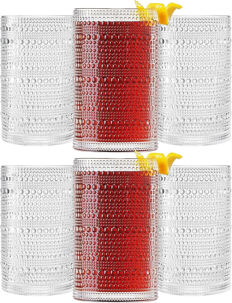 Khen Plastic Hobnail Drinking Highball Glasses Set of 6 Clear Color Cups 14oz, Shatterproof & Unb... | Amazon (US)