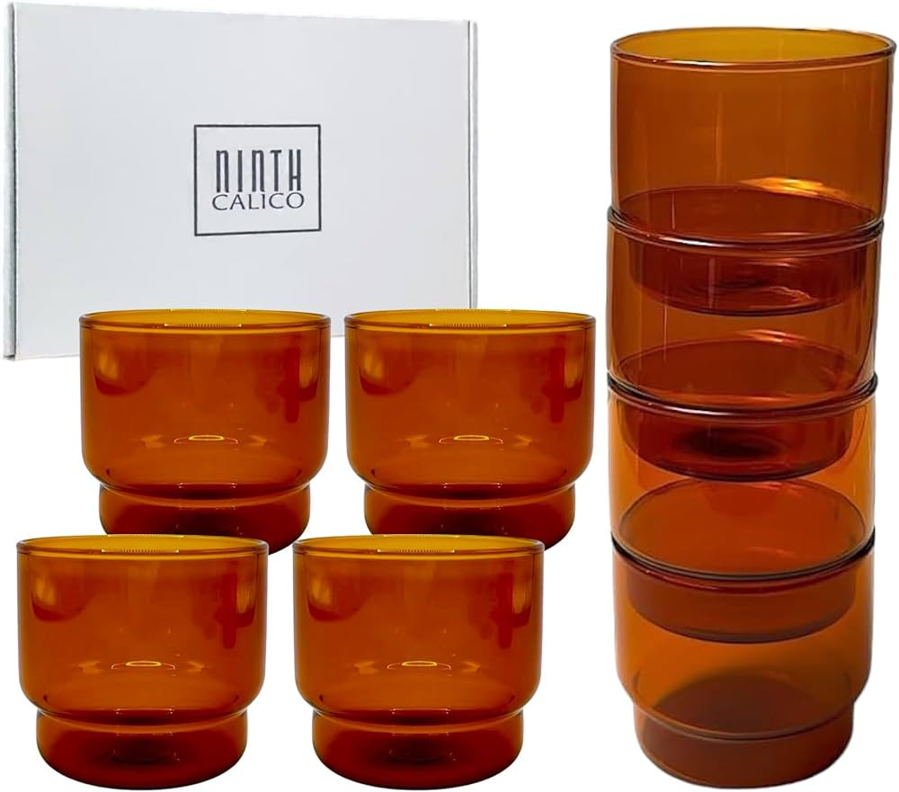 Stackable 4-Piece Glass Set – Colored Drinking Cups, Lead-Free and Cadmium Free Glass (Amber, S... | Amazon (US)