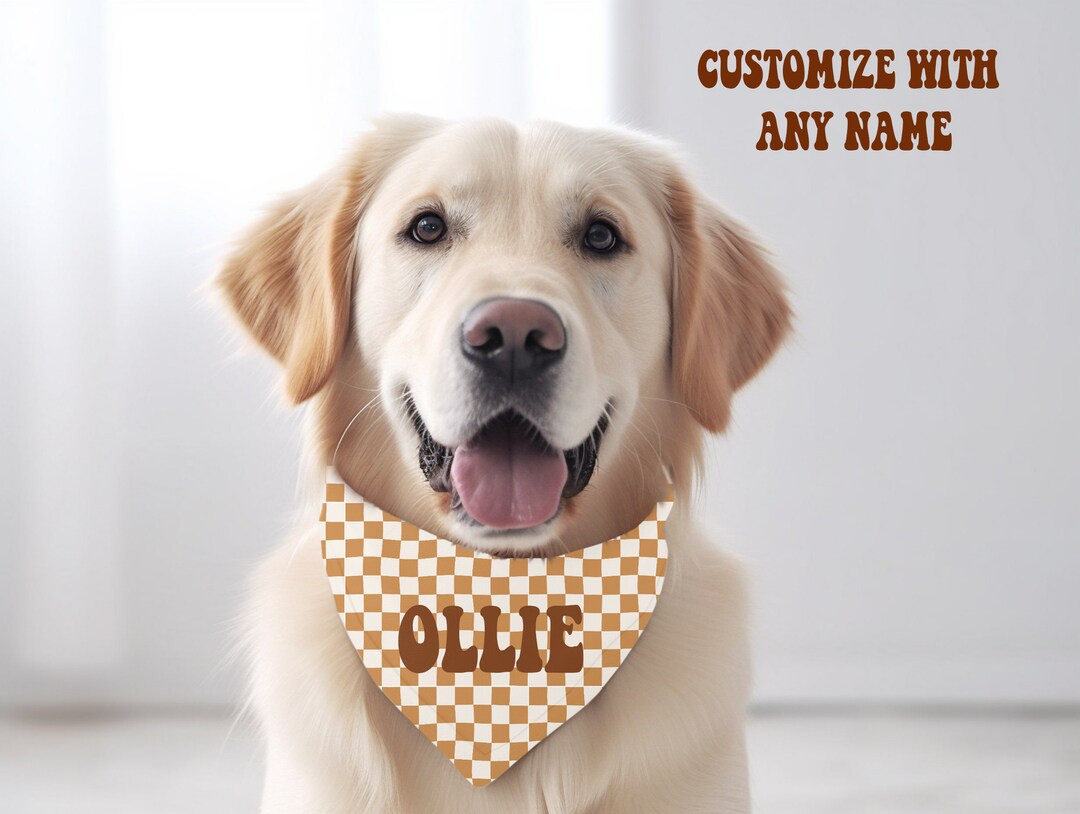 Custom Checkered Dog Bandana Personalize With Pets Name Neutral Checkered Pet Bandana Tie on Dog ... | Etsy (US)