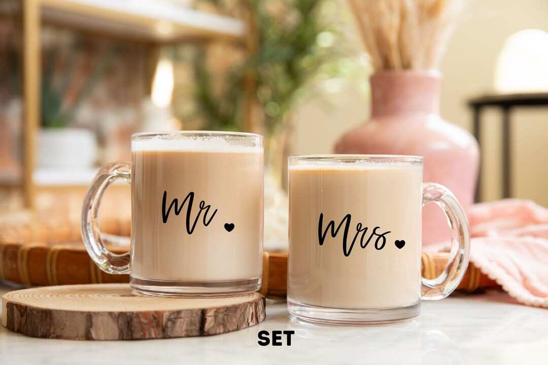 Mr and Mrs Mugs, Bride and Groom Mugs, Mr and Mrs Coffee Mugs, Clear Glass Mugs, Engagement Mug, ... | Etsy (US)