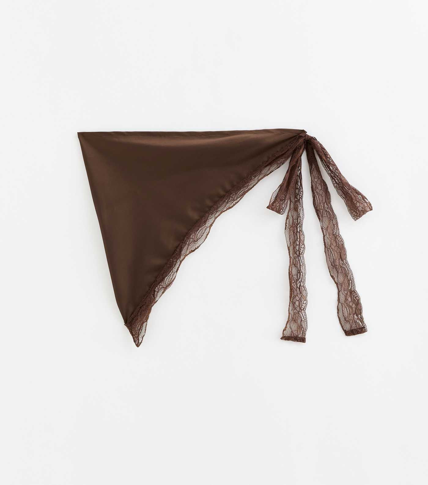 Brown Satin Lace Trimmed Scarf | New Look | New Look (UK)