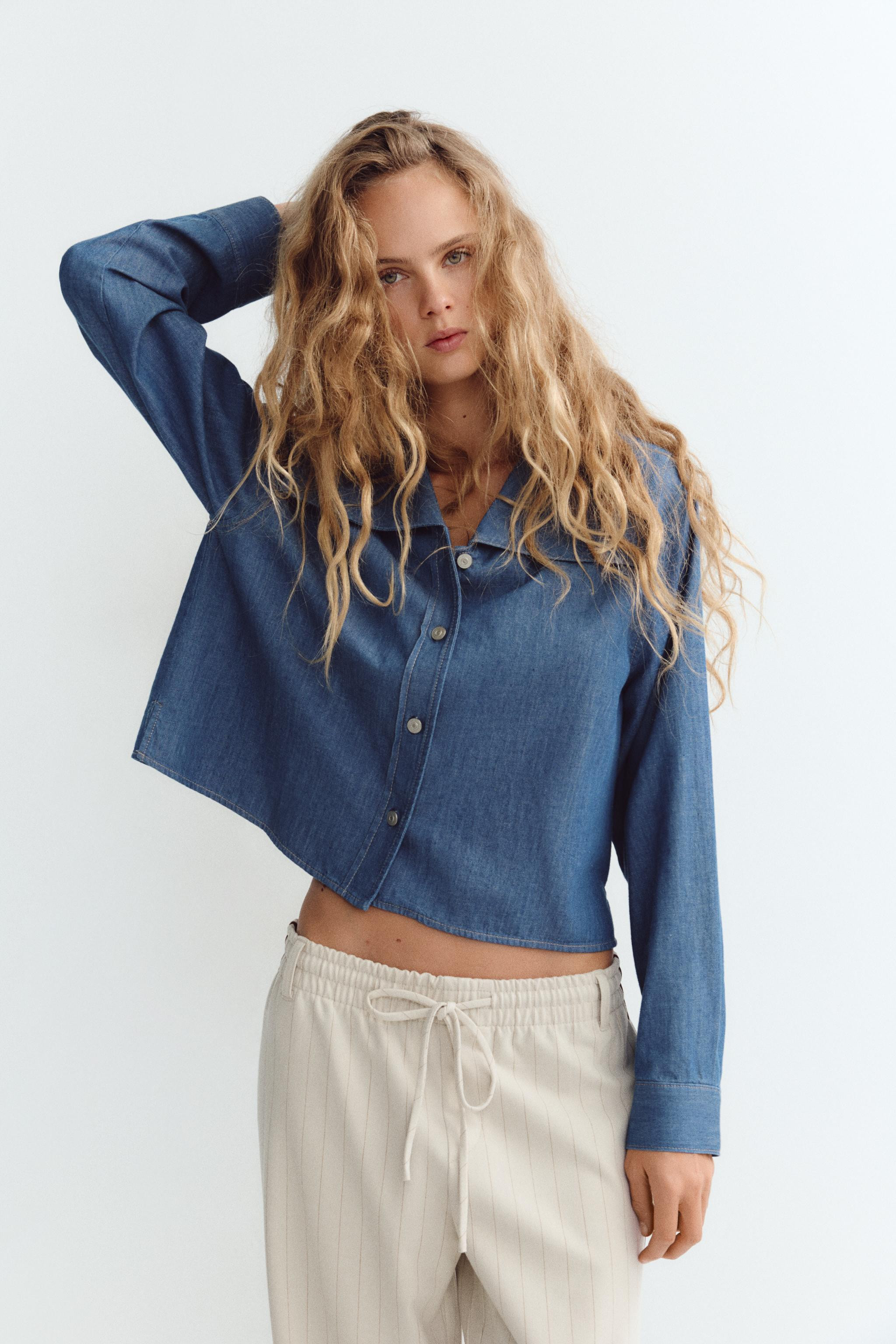 DENIM EFFECT BIB COLLAR SHIRT | Zara US