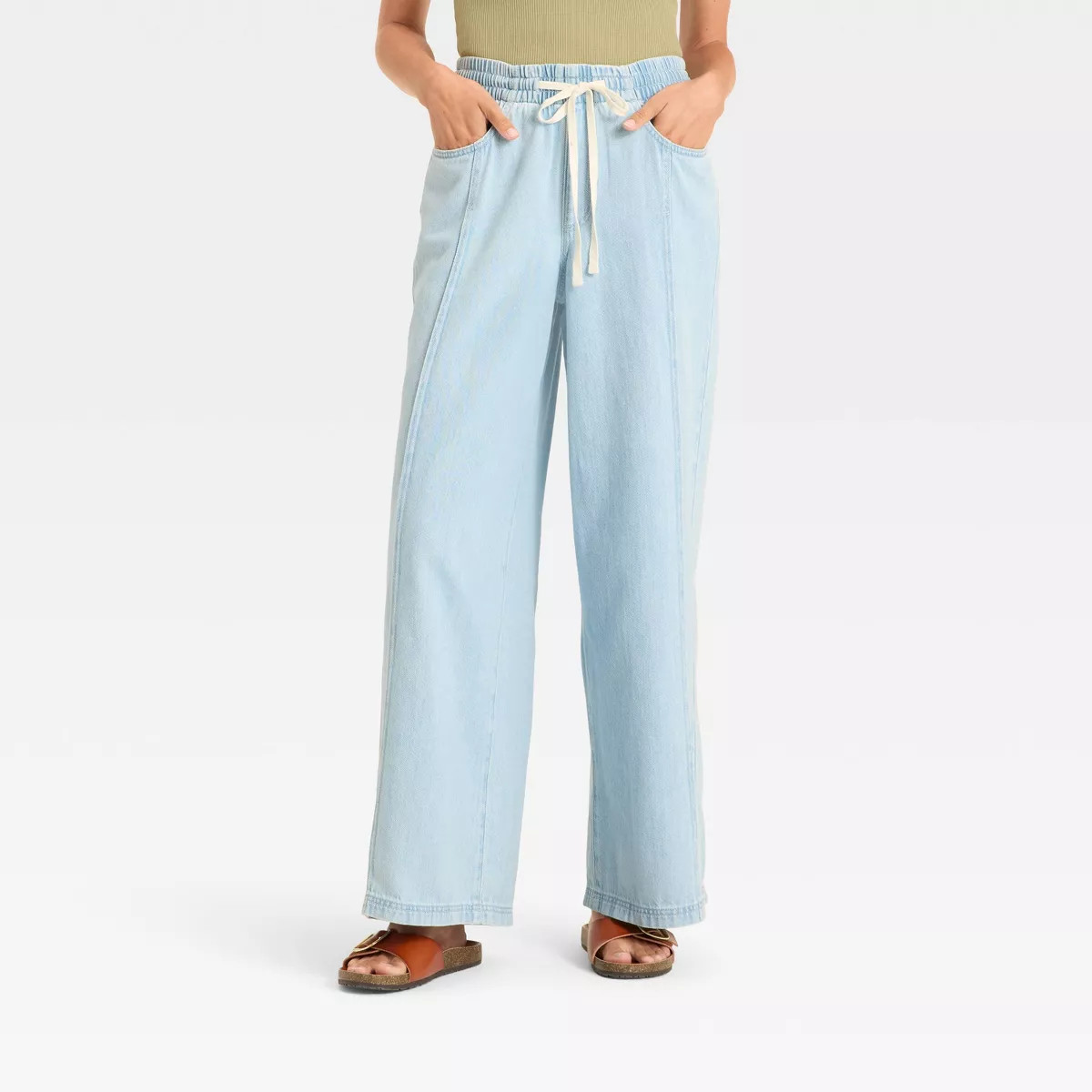 Women's High-Rise Drawstring Wide Leg Relaxed Fit Beach Pants - Universal Thread™ Blue S | Target