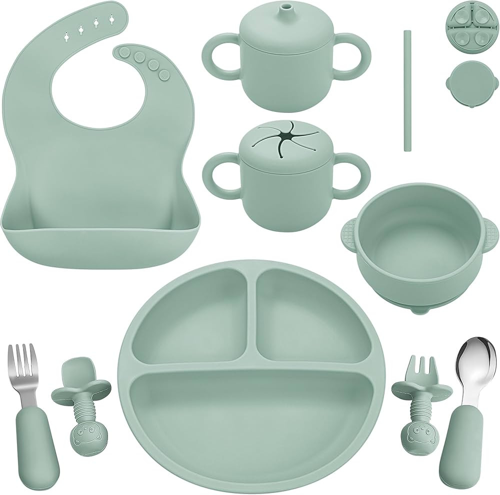 Silicone Baby Feeding Set, Baby Led Weaning Supplies, Eating Essentials Utensils with Suction Pla... | Amazon (US)