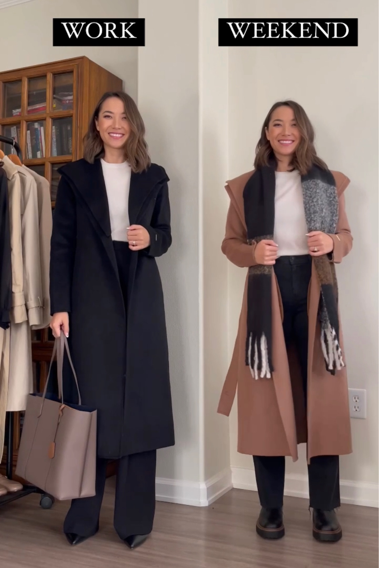 Work vs weekend 
Linked a few favorite cashmere sweaters!
Tahari coat xs
Wayf trousers -had them hemmed 
Sam Edelman boots tts 
Tory Burch laptop tote 

#LTKworkwear #LTKSeasonal #LTKstyletip
