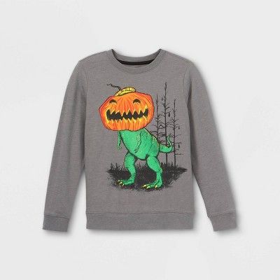 Boys' Dino 'Jack-o-lantern' Graphic Long Sleeve T-Shirt - Cat & Jack™ Charcoal Gray | Target