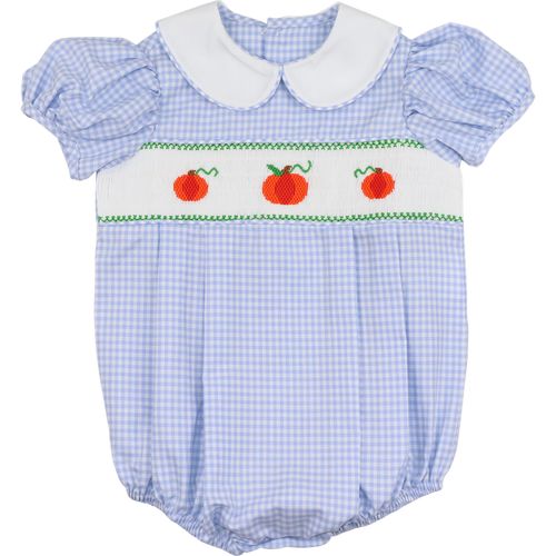 Blue Gingham Smocked Pumpkin Bubble | Cecil and Lou