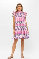 Pintuck Ruffle Mini Dress- Sumba Pink | Oliphant Design