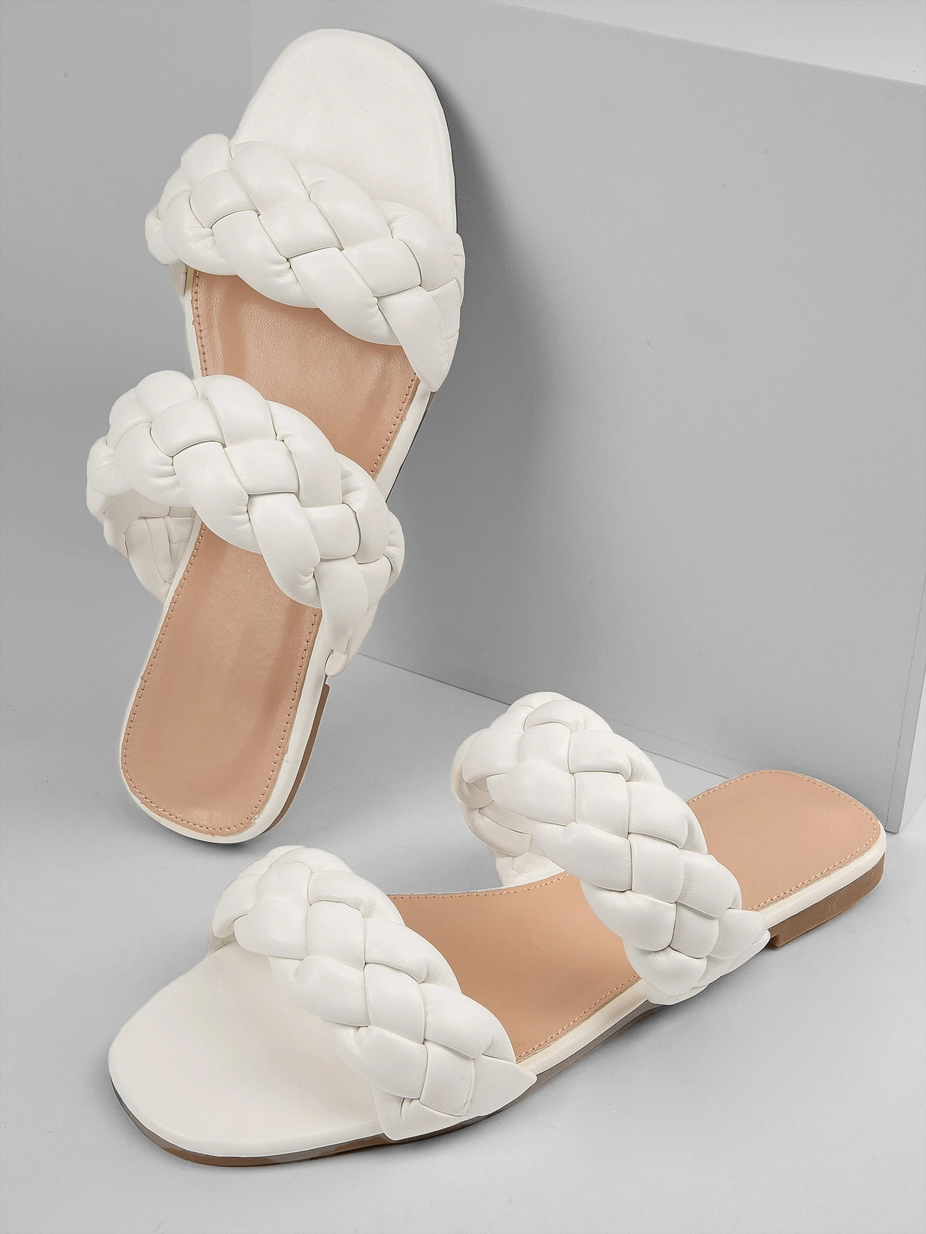 Braided Dual Vamp Faux Leather Sandals | SHEIN