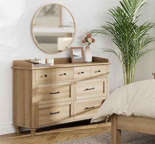 WAMPAT Farmhouse Dresser for Bedroom with 6 Drawers, Kids Dressers with Wide Chest of Drawers, Light Wood Dresser TV Stand for Living Room, Baby Closet Storage Organizer for Nursery, Hallway, Oak | Amazon (US)