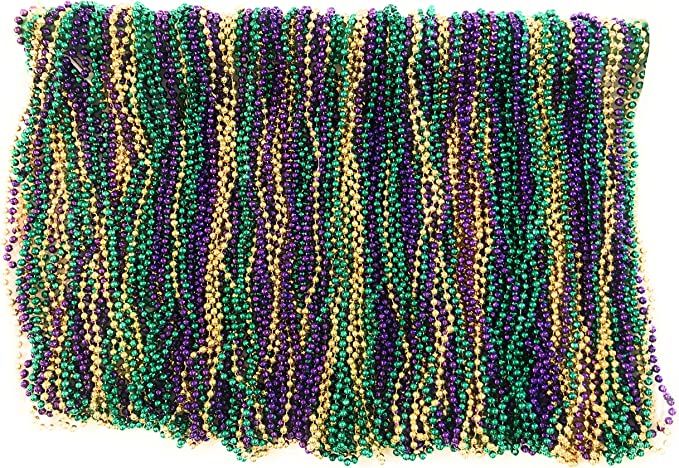 Mardi Gras Beads 33 inch 7mm, 10 Dozen, 120 Pieces (Purple Green Gold) | Amazon (US)