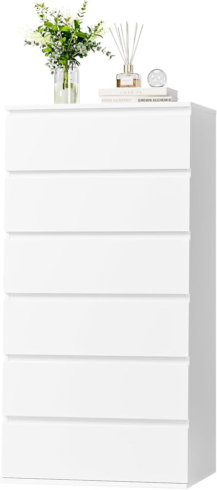 FOTOSOK White Dresser, 6 Drawer Dresser, Modern Tall Floor Storage Cabinet with Metal Sliding Rai... | Amazon (US)
