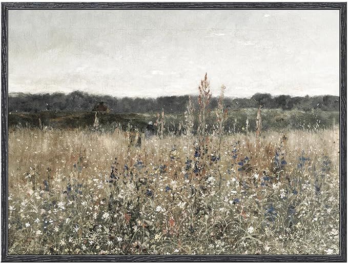 InSimSea Black Framed Vintage Wall Art Bedroom Aesthetic, 12x16in Wildflower Field Canvas Oil Pai... | Amazon (US)