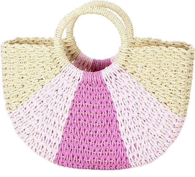 YYW Beach Straw Bag Summer Woven Straw Purse Handle Colorful Handbag Clutch Bag Tote Bag for Wome... | Amazon (US)