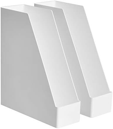 Amazon Basics Plastic Desk Organizer - Magazine Rack, White, 2-Pack | Amazon (US)