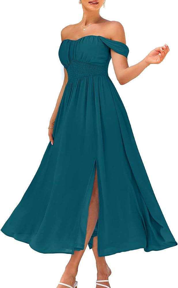 GRACE KARIN 2026 Women's Summer Floral Wedding Guest Dress,Beach Flowy A Line Maxi Off Shoulder B... | Amazon (US)